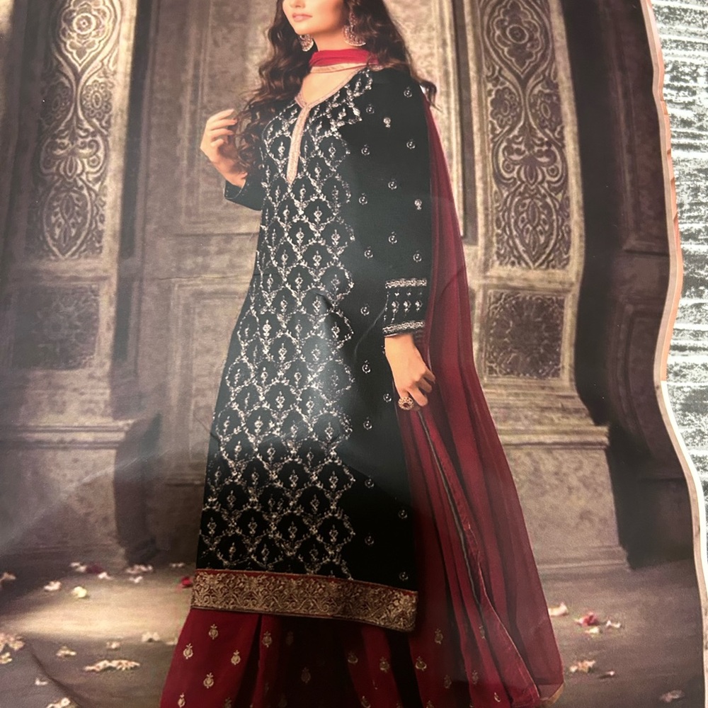Black heavy work Salwar suit with georgeous sarara pant size Lor bust size 42